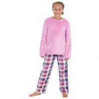 15C651: Girls Super Soft Printed Fleece Lounge Set- Check (9-13 Years)